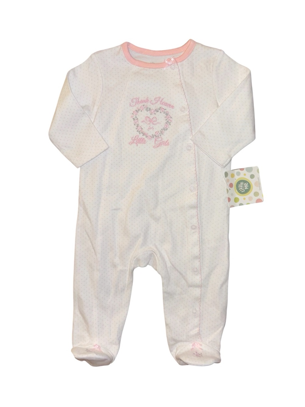 Little Me White and Pink Footed One-Piece